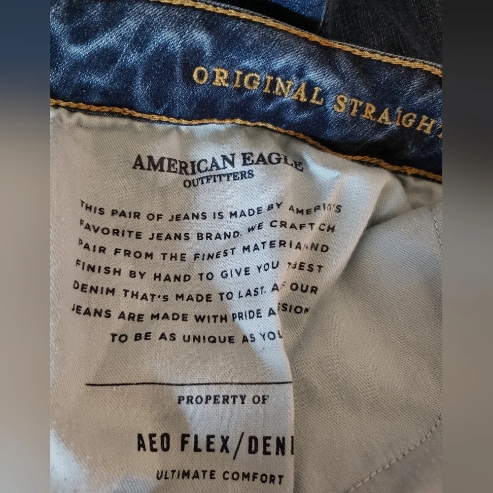 AEO Extreme Flex Original Straight Jeans Real Size 34X33 Whiskering Fadi…